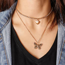 Новое ожерелье с бабочкой из кристаллов для женщин Модный многослойный «любящее сердце» ожерелья с подвесками вечерние ювелирные изделия аксессуары 2024 - купить недорого
