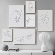 Black White Line Love Kiss Girl Hand Wall Art Canvas Painting For Living Room Home Decor Nordic Posters And Prints Wall Pictures 2024 - buy cheap