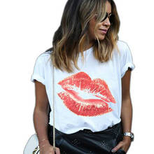 Женская футболка с коротким рукавом и принтом губ, Повседневная футболка в стиле панк размера плюс, летняя одежда 2024 - купить недорого
