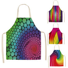 1 Pcs Rainbow Colorful Geometric Kitchen Apron for Women Cotton Linen Bib Household Cleaning Pinafore Cooking Apron 2024 - buy cheap