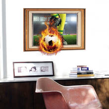 Fuego fútbol 3d imagen adhesivos para marcos de pared para niños habitación decoración del hogar Diy deportes tema pared arte Mural Pvc calcomanías 2024 - compra barato