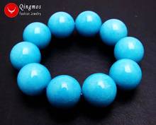 Qingmos Natural Sky-Blue Round Jades Bracelet  for Women with 18mm Round High Quality Jades Bracelet Fine Jewelry 7.5'' Bra368 2024 - buy cheap