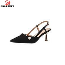SKLFGXZY 2021 New Arrive Genuine Leather Women Sandals High Heels Sheepskin Cusp Sandals Wedding Party Shoes Pumps 2024 - buy cheap
