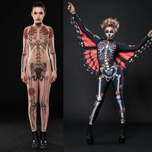 Women Sexy Jumpsuit Gothic Skeleton Jumpsuit Halloween Scary Skull Bodysuit Full Sleeve Bodycon 3D Print Terror Catsuit 2024 - buy cheap