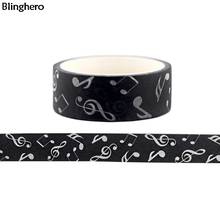 Cinta adhesiva Washi Tape BH0145, calcomanías negras con patrón personalizado, nota musical, 15mm x 5m, 10 unids/set por juego 2024 - compra barato