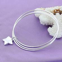 Fashion Silver Color Bangles Jewelry Silver-color Star Charm Bangles & Bracelet Srebrna bransoletka pulsera de plata 2024 - buy cheap
