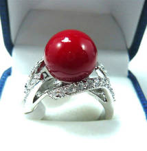 Envio>>> charmoso! Anel de pérola vermelho do mar do sul tamanho 7 8 9 5.25 5.25 2024 - compre barato