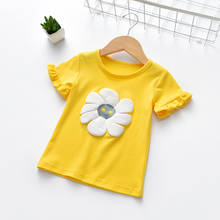 2020 verão roupas da menina do bebê crianças t camisa da criança meninas topos crianças roupas bonito girassol manga curta camiseta branco amarelo 2024 - compre barato