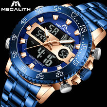 Мужские часы MEGALITH, модные брендовые водонепроницаемые спортивные кварцевые часы с цифровым дисплеем, стальные часы для мужчин 8222 2024 - купить недорого