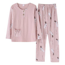 Women Pajamas Autumn Winter Knitted Cotton Women Long Sleeve Pajama Set Cartoon Cute Pyjamas Female Sleepwear Homewear 2024 - buy cheap