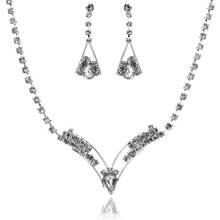 Conjunto de joias femininas para festa de casamento, cores prateadas, brilhante, em formato de v, com colar de cristal brilhante, brincos, conjunto de jóias de noiva 2024 - compre barato