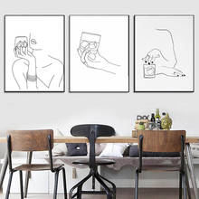 Nordic Minimalist Cocktail Whiskey Lover Art Line Woman Wall Canvas Paintings Drawing Posters Prints Decoration For Living Room 2024 - buy cheap