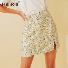 HiloRill Chic Women A Line Mini Skirts 2021 Floral Print Split Sweet Skirt Female Elegant High Waist Retro Skirt Mujer Faldas 2024 - buy cheap