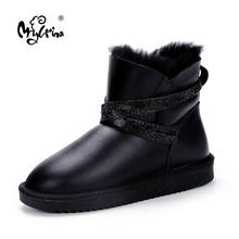 Mylrina à prova dmyágua sheepksin couro shearling lã pele forrado botas de inverno curto botas de neve tornozelo preto cristal cinta 2024 - compre barato