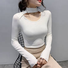 Camiseta de algodão gkfnmt 2020, camiseta feminina fina de algodão, de manga comprida, de meia gola alta, branca, roupas femininas, vermelha 2024 - compre barato