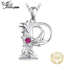 JewelryPalace Flower Initial Letter Alphabet P 925 Sterling Silver Gemstone Created Red Ruby Pendant Necklace for Women No Chain 2024 - buy cheap