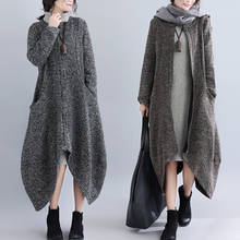 Jaqueta longa feminina casual, casacos de lã com zíper assimétrico, gola redonda, plus size para outono e inverno 2024 - compre barato