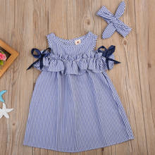 Hot 2018 New Summer Dress Toddler Kids Baby Girls Lovely Birthday Clothes Blue Striped Off-shoulder Ruffles Party Gown Dresses 2024 - buy cheap