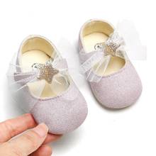 Популярная обувь для маленьких девочек с бантом и блестящей звездой; обувь принцессы для малышей; обувь для первых шагов; мягкая подошва для новорожденных 2024 - купить недорого