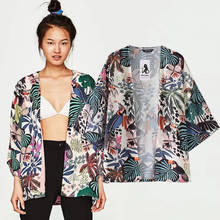 Beach Chiffon kimono cardigan Cover Up Wrap Sun Shirt Fashion Women Blouse shirt 2021 Women Half Sleeve Floral Printed Shirt 2024 - buy cheap