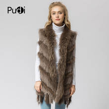 VR039 Knitted Knit New Real Rabbit &raccoon Fur Vest Overcoat Jacket Women's Winter Warm Genuine Fur Vest Plus Size 2024 - buy cheap