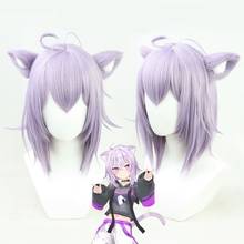 Anime Vtuber Hololive Nekomata Okayu Cosplay Wig with Ears Short Purple Synthetic Hair Wig Halloween Party + Free Wig Cap 2024 - buy cheap