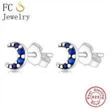 FC Jewelry 100% 925 Silver Small Blue Moon Zirconia Crystal Piercing Stud Earring For Women Accessories Minimalist Brincos 2020 2024 - buy cheap