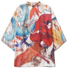 Cárdigan japonés con estampado de dragón y Fénix para hombre y mujer, ropa tradicional asiática, Kimono de Cosplay Haori Obi 2024 - compra barato