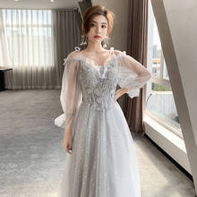 Grey long sweat sequined lady girl women princess bridesmaid banquet party ball prom dress gown free shipping 2024 - buy cheap