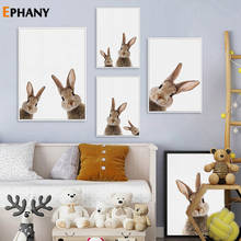 Baby Animal Bunny Canvas Poster Nursery Wall Art Peekaboo Print Painting Nordic Children Bedroom Decoration Picture Home Decor 2024 - buy cheap