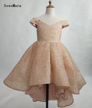 Off Shoulder Gold Baby Girls Dresses Zipper Back Beautiful Flower Girl Dress Kids Birthday Gown Size 12M 18M 24M 2024 - buy cheap