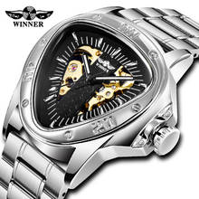 Winner Skeleton Mechanical Watch For Men Top Brand Luxury Man Automatic Watches Silver Stainless Steel Triangle Wrist Watch 2024 - buy cheap