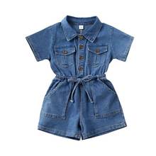 Toddler Kid Baby Girl Romper Short Sleeve Jumpsuit Blue Denim Outfit One-Piece Girls Summer Clothing 2024 - buy cheap