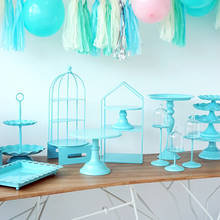 Baby blue cake stand cupcake tray cake tools home decoration dessert table decorating party suppliers 3 tiers birdcage 2024 - buy cheap