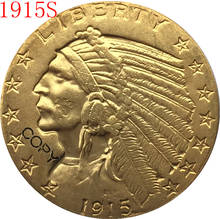 24-k ouro 1915-s $5 ouro moeda metade águia indiana cópia 2024 - compre barato