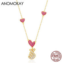 Anomokay Classic Romantic Rose Red Crystal Heart Gold Color Necklace for Women Valentine's Day Gift S925 Silver Love Necklaces 2024 - buy cheap