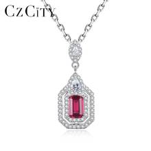 CZCITY Vintage Necklace Sterling 925 Silver Red Gemstone Clear Crystal Pendants Fine Jewelry Christmas Gifts Accessories SN597 2024 - buy cheap