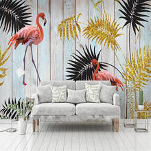 Milofi-papel tapiz 3D personalizado, mural de hojas doradas tropicales, flamenco, sala de estar, dormitorio, decoración de pared, pintura wallpap 2024 - compra barato