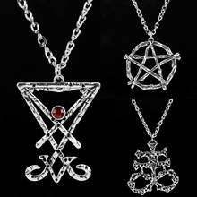 Colar geométrico satânico lucifer, colar com pingente pentagrama geométrico batizado amuleto de cabra satanismo joias masculinas 4 estilos 2024 - compre barato