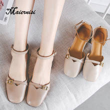 MAIERNISI Low Heels Sandals Women Ankle Strap Shoes Female Plus Size 33-43 Pumps Heels Women Shoes New Daily Casual Sandals 2024 - buy cheap