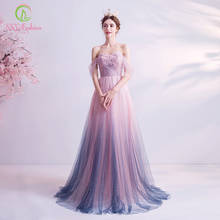 SSYFashion New Sweet Gradient Pink Purple Evening Dress Romantic Lace Appliques Beading Long Prom Formal Gowns Robe De Soiree 2024 - buy cheap