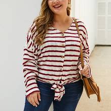 Autumn and winter new striped thin sweater 5XL 6XL 7XL 8XL 9XL 10XL bust 158CM sexy V-neck long-sleeved button casual sweater 2024 - buy cheap