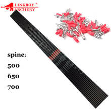 Linkboy-flechas de carbono puro para tiro con arco recurvo, eje id3.2 mm, Spine500, 650, 700, Nock, 12 Uds. 2024 - compra barato