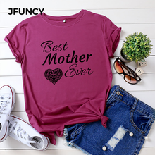 JFUNCY-Camiseta con estampado de letras para mujer, ropa para mamá de talla grande 5XL, blusa de manga corta 100% de algodón para mujer 2024 - compra barato