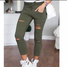 Women Fashion Cotton Hole Pencil Pants Skinny Nine Points Pants High Waist Stretch Jeans Slim Pants Capris Hot Sale S-4XL 2024 - buy cheap