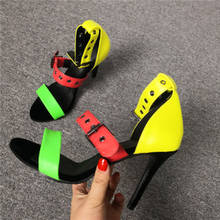 Sandalias de tacón alto de varios colores para Mujer, zapatos de gladiador con punta abierta y correa al tobillo, tachonados, 2020 2024 - compra barato