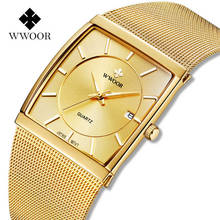 WWOOR-Reloj de pulsera de cuarzo para hombre, accesorio masculino de marca superior de lujo, con correa de malla, color dorado, resistente al agua, Xfcs 2024 - compra barato