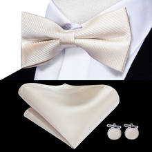 LH-506 Hi-Tie 100%-corbatas de seda para hombre, ropa de cuello cuadrado formal de bolsillo, conjunto de gemelos blanco crema blanco marfil de boda, pajarita para hombre 2024 - compra barato