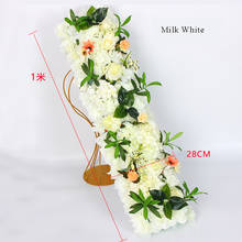 Guirnalda de flores de seda para decoración de boda, Hortensia con base de espuma de PE, accesorios decorativos para carretera, 1m 2024 - compra barato