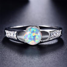 Anillos de boda con piedra redonda de ópalo de fuego blanco para mujer, joyería nupcial, anillo de compromiso de circón de cristal plateado 2024 - compra barato